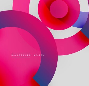 Soyut çemberler çakışıyor, canlı gradyanlar yaratıyor. Pembe, kırmızı, mavi renkler tasarımda baskın. Modern, minimalist estetik.