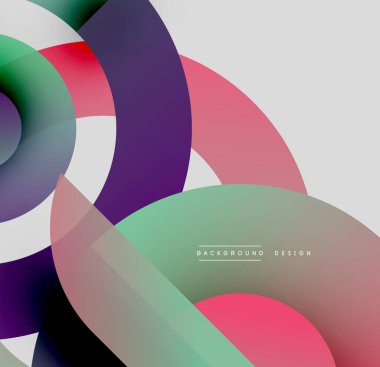 Soyut daireler örtüşüyor, canlı renk eğimleri yaratıyor. Modern tasarım şeffaf katmanlar, yumuşak renkler, basit geometri içerir..