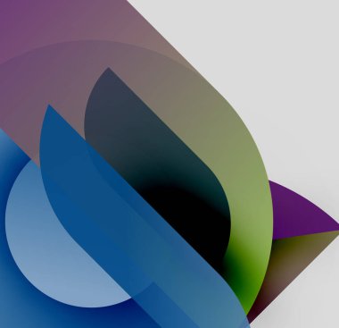 Soyut şekiller örtüşür, dinamik renk karışımları yaratır. Yumuşak eğimler derinliği, biçimi ve modern tasarımı akla getiriyor. Minimalist kompozisyon.