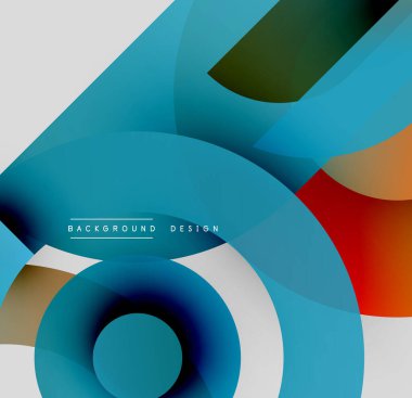 Soyut geometrik şekiller üst üste binerek dinamik mavi, kırmızı, beyaz bileşim oluşturur. Modern tasarım elementleri derinlik ve hareket.