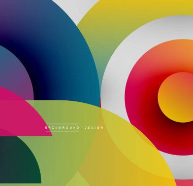 Soyut renkli çakışan daireler dinamik görsel kompozisyon oluşturur. Modern tasarım elementleri enerji, hareket, canlılık önerir.