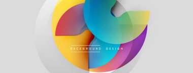 Soyut renkli şekiller örtüşür, dinamik görsel efekt yaratır. Gri arkaplan canlı renkleri, modern tasarım ögesini geliştirir.