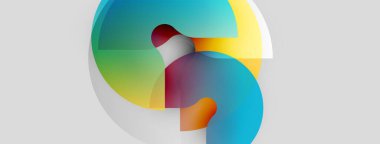 Soyut renkli şekiller örtüşür, dinamik görsel kompozisyon yaratır. Gradyanlar karışır, dairesel tasarım elementleri oluşturur. Modern estetik.