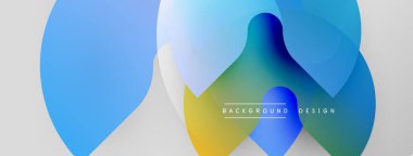 Soyut sıvı şekilleri örtüşür, parlak mavi, yeşil gradyanlar yaratır. Metin arkaplan tasarımlı minimalist tasarım mevcut. Yumuşak geçişler kompozisyona hakim..