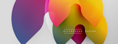 Soyut renkli çakışan daireler dinamik görsel kompozisyon oluşturur. Modern tasarım elementleri akıcılık, enerji ve yenilik önerir.