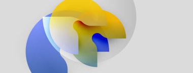 Soyut şekiller örtüşür, canlı renk karışımları yaratır. Yumuşak eğimler hareketi, ışık etkileşimini önerir. Minimalist tasarım, modern estetik.