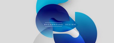 Soyut mavi şekiller beyaz uzayla örtüşüyor. Modern tasarım elementleri dinamik görsel efekt yaratır. Minimalist kompozisyon arka plana uyar.