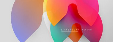 Soyut renkli şekiller örtüşüyor, canlı gradyanlar yaratıyor. Modern tasarım öğeleri akıcılık, dinamizm, görsel cazibe.
