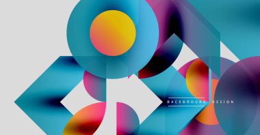 Soyut geometrik şekiller örtüşüyor, canlı renk eğimleri yaratıyor. Modern tasarım pürüzsüz geçişler, dinamik bileşimler içerir.