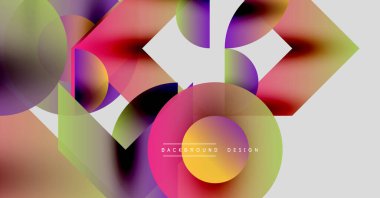 Soyut renkli şekiller çakışıyor. Canlı gradyanlar dinamik görsel efekt yaratır. Modern tasarım elementleri enerji ve yenilik öneriyor.