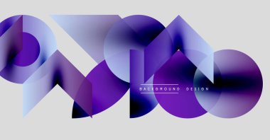 Soyut geometrik şekiller, mor renkler, eğim katmanları. Modern tasarım elementleri dinamik görsel kompozisyon oluşturur. Minimalist stil.
