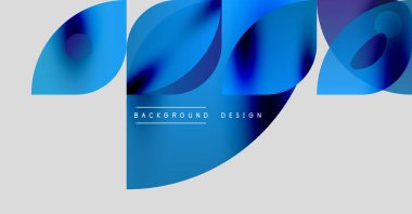 Soyut akışkan şekiller, mavi eğimler, modern tasarım. Minimalist kompozisyon, açık gri arkaplan, mevcut metin ögeleri.