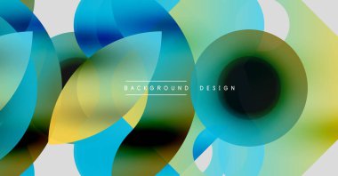 Soyut daireler örtüşüyor, canlı renk eğimleri yaratıyor. Modern tasarım dinamik, taze ve arka planlar için uygun..