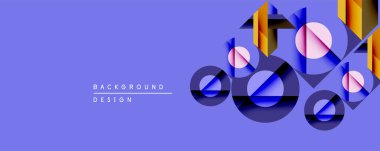 Soyut geometrik bileşim. Üst üste binen daireler, dikdörtgenler dinamik görsel efekt yaratır. Mor arka plan kontrastı artırır, modern estetiği. Özgeçmiş ve sunumlar için uygun minimalist tasarım.