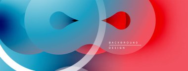 Soyut sıvı şekilleri, mavi kırmızı gradyanlar. Üst üste binen daireler dinamik bileşim yaratır. Arka planlar için modern tasarım ögesi.
