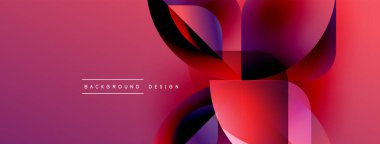 Soyut tasarım özellikleri üst üste binen renkli şekiller. Gradyan gölgeler dinamik görsel efekt yaratır. Modern, canlı kompozisyon.