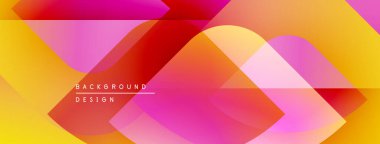 Soyut geometrik şekiller örtüşür, parlak sarı, turuncu, pembe renkler yaratır. Arkaplan, pankart ve sunumlar için modern tasarım ögesi.