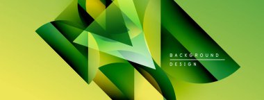 Soyut geometrik şekiller, canlı yeşil renkler, sarı eğim. Modern tasarım, dinamik kompozisyon, uygun arkaplan ögesi.