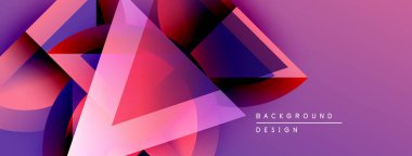 Soyut geometrik şekiller örtüşüyor, canlı mor, pembe renkler yaratıyor. Modern tasarım dinamik enerji ve görsel ilgi öneriyor.