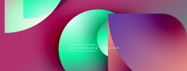 Soyut renkli şekiller çakışıyor. Gradyan renkler modern görsel efekt yaratır. Tasarım canlı morumsu, turkuaz, mor tonlarda..