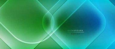 Soyut geometrik tasarım. Dereceli gölgeler yeşil ve mavi renkleri harmanlıyor. Üst üste binen şekillere sahip modern arkaplan, yumuşak parıltı efektleri.
