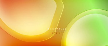 Soyut gradyanlar turuncu, sarı ve yeşili harmanlarlar. Düz eğriler dinamik akış yaratır, modern tasarım elementi. Arkaplan özellikleri metin örtüsü.
