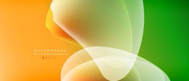 Soyut enerjik tasarım. Üstüste binen yarı saydam şekiller dinamik görsel efekt yaratır. Turuncu, sarı, yeşil renkler kompozisyona hakim. Modern arkaplan dokusu.