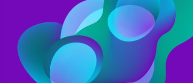 Üstüste binen şeffaf daireler içeren soyut bir kompozisyon. Renkler mordan, turkuazdan, maviye kayar sıvı görsel efekt yaratır.