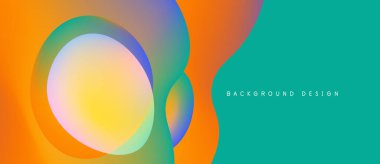 Soyut renkli şekiller örtüşüyor, canlı gradyanlar yaratıyor. Tasarım turuncu, sarı ve turkuaz renklere sahiptir. Minimalist estetik, modern arkaplan.