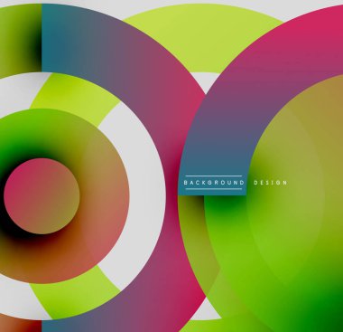 Soyut renkli çemberler çakışıyor. Gradyan gölgeler dinamik görsel efekt yaratır. Arka planlar için modern tasarım ögesi.