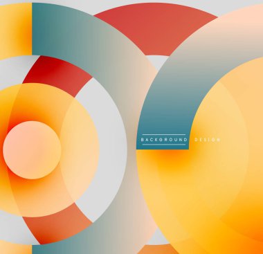 Soyut daireler örtüşüyor, canlı renk eğimleri yaratıyor. Modern tasarım sıcak ve serin renkler içerir. Yumuşak geçişler bileşimi tanımlar.