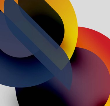 Soyut kompozisyon. Üst üste binen şekiller dinamik görsel deneyimler yaratır. Renkler harmanlanır, değişkenler, dokular oluşur. Modern tasarım.