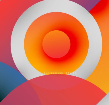 Soyut eşmerkezli çemberler. Sıcak renkler baskın, gradyanlar mevcut. Modern tasarım elementleri, basit kompozisyon. Arkaplan dokusu görünür.