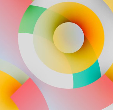 Soyut renkli çemberler dinamik görsel efektler yaratıyor. Yumuşak eğim, pastel tonlar kompozisyona hakim. Modern tasarım.