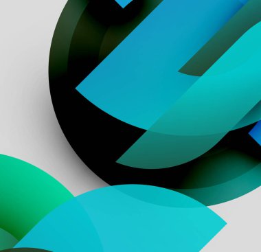 Soyut şekiller örtüşür, dinamik bileşim yaratır. Teal, turkuaz, siyah renkler tasarımda baskın. Minimalist estetik, modern his.