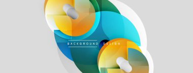 Soyut sıvı şekiller, canlı renkler, modern tasarım. Üst üste binen elementler dinamik bileşimler oluşturur, pürüzsüz eğimler mevcut. Arkaplan metni görünür.