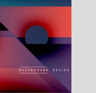Soyut geometrik bileşim. Kırmızı, mor, donanma eğimleri modern görsel etki yaratır. Dairesel elementli minimalist tasarım.