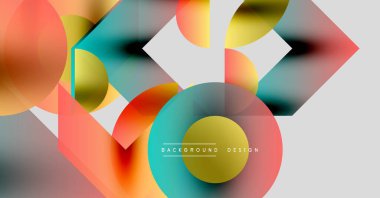 Soyut geometrik şekiller örtüşüyor, canlı renk eğimleri yaratıyor. Bulanık efektli modern tasarım, arka plan için uygun.