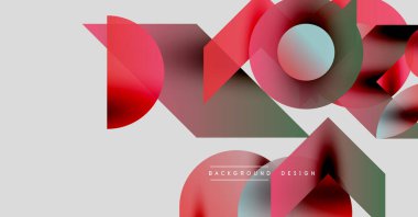 Soyut geometrik şekiller çakışıyor. Kırmızı, deniz mavisi, yeşil renkler modern tasarım yaratır. Minimalist arkaplan canlı bileşimi destekler.