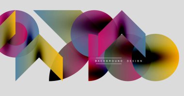 Soyut renkli şekiller örtüşür, dinamik görsel efekt yaratır. Modern tasarım elementleri yaratıcılığı, yeniliği önerir. Arkaplan özellikleri metin.