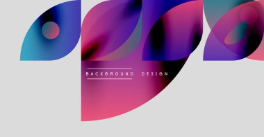 Soyut şekiller örtüşüyor, canlı gradyanlar yaratıyor. Modern tasarım elementleri dinamik görsel deneyim önerir. Arkaplan metni arkaplan tasarımı okur.