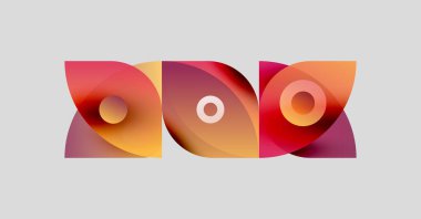 Soyut şekiller örtüşüyor, canlı renk değişimleri yaratıyor. Sıcak tonlar tasarıma hükmediyor. Hareketi ve enerjiyi akla getiriyor. Minimalist stil.