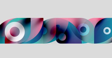 Soyut renkli şekiller örtüşür, dinamik görsel kompozisyon yaratır. Yumuşak eğimler hareket ve derinlik olduğunu gösteriyor. Modern tasarım ögesi.