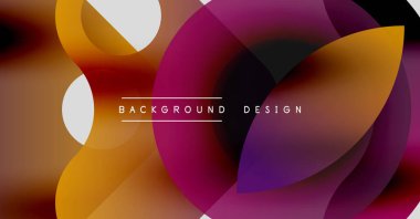 Soyut gradyanlar çakışıyor, canlı görsel doku yaratıyor. Modern tasarım elementleri akıcılık, derinlik, renk uyumunu önerir.