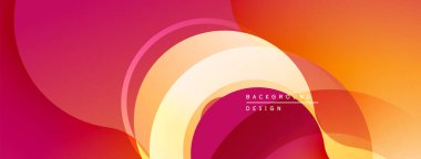 Soyut katmanlar örtüşüyor, sıcak bir eğim yaratıyor. Pürüzsüz şekiller hareketi, modern estetiği akla getiriyor. Canlı renkler kompozisyona hakim.