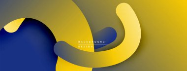 Soyut sıvı şekilleri kesişir. Sarı, altın, donanma renkleri dinamik bileşim oluşturur. Arka planlar için modern tasarım ögesi.