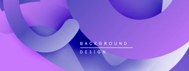 Soyut sıvı şekiller, mor renkler tasarımda baskın. Gradyan geçişleri olan modern arkaplan, düz eğriler dinamik bileşim oluşturur.