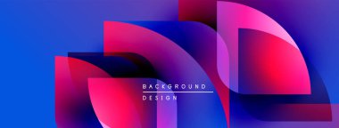 Soyut arkaplan parlak mavi, pembe eğimlere sahiptir. Üst üste binen şekiller dinamik görsel efekt yaratır. Modern tasarım elemanları.