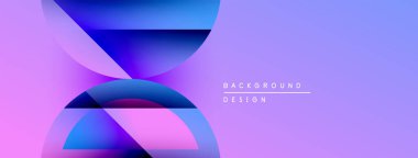 Soyut şekiller örtüşüyor, canlı mor ve mavi renkler yaratıyor. Modern tasarım dinamik, pürüzsüz, görsel olarak çekici geliyor. Arkaplan teknoloji ve yenilik öneriyor.