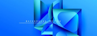 Soyut mavi tasarım katmanlı geometrik şekiller içerir. Gradyan etkisi derinlik yaratır, modern estetik. Metin arkaplan tasarımı okur.